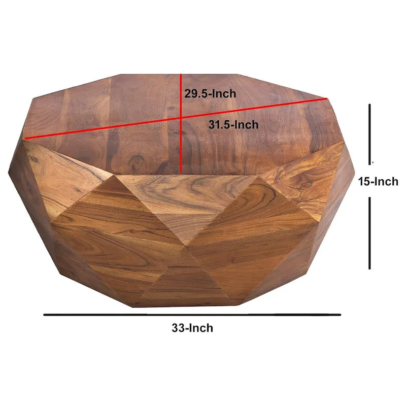 Table basse Bon en bois d'acacia de 84 cm (33 pouces) en forme de losange avec plateau lisse, marron foncé-7