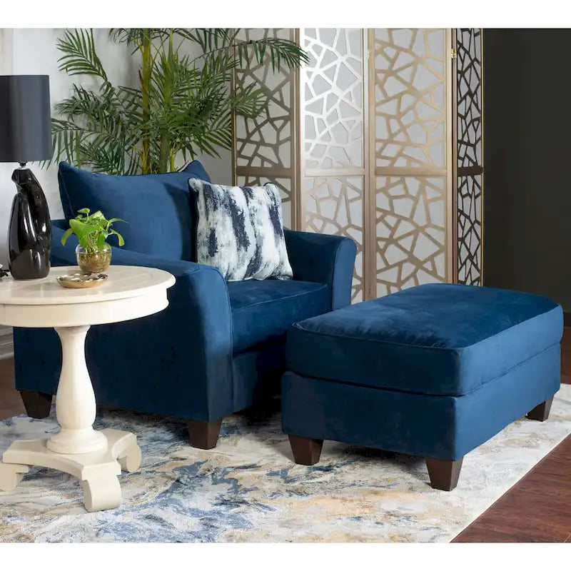 Roundhill Furniture Camero Fabric Pillowback Navy Blue Chair/Ottoman Set