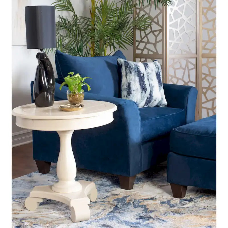 Ensemble fauteuil/pouf Roundhill Furniture Camero en tissu bleu marine avec dossier coussin-2