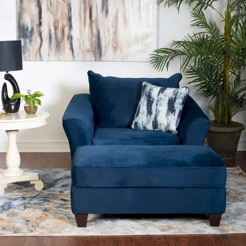Ensemble fauteuil/pouf Roundhill Furniture Camero en tissu bleu marine avec dossier coussin-3