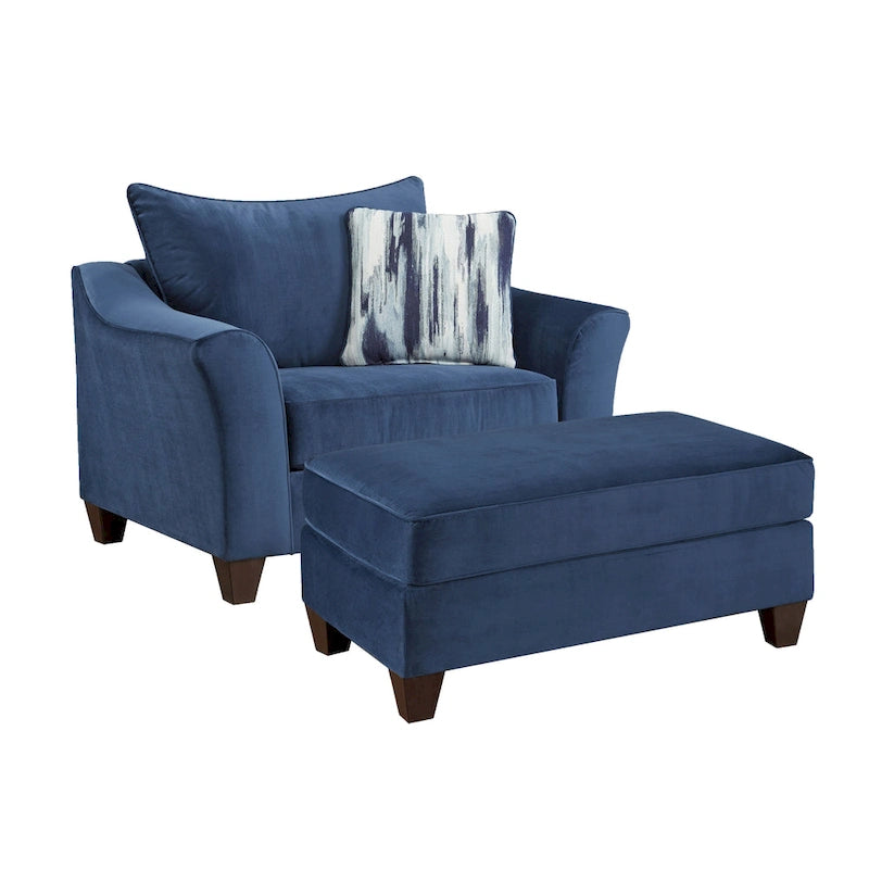 Ensemble fauteuil/pouf Roundhill Furniture Camero en tissu bleu marine avec dossier coussin-6