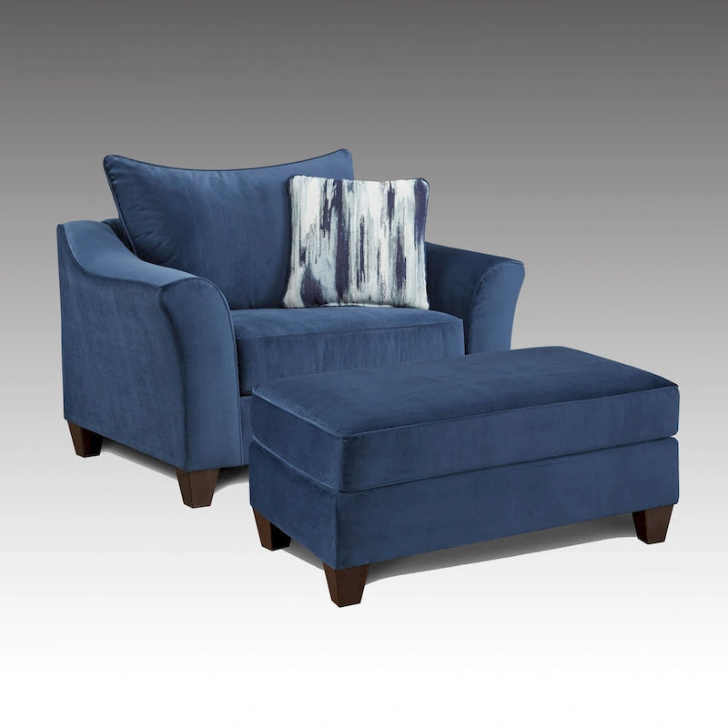 Ensemble fauteuil/pouf Roundhill Furniture Camero en tissu bleu marine avec dossier coussin-7