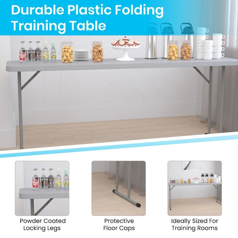 Table de formation pliante rectangulaire en plastique blanc granit de 1,80 m-7