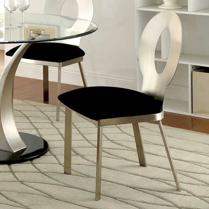 Ensemble de salle à manger rond 5 pièces Zaia en acier argenté contemporain de Furniture of America-3