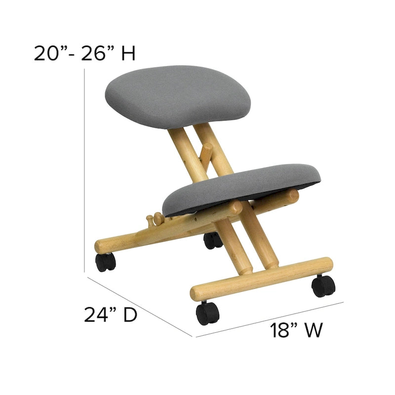 Chaise de bureau ergonomique mobile en bois, à genoux, revêtue de tissu gris-6