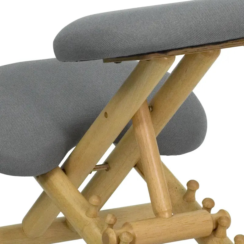 Chaise de bureau ergonomique mobile en bois, à genoux, revêtue de tissu gris-7