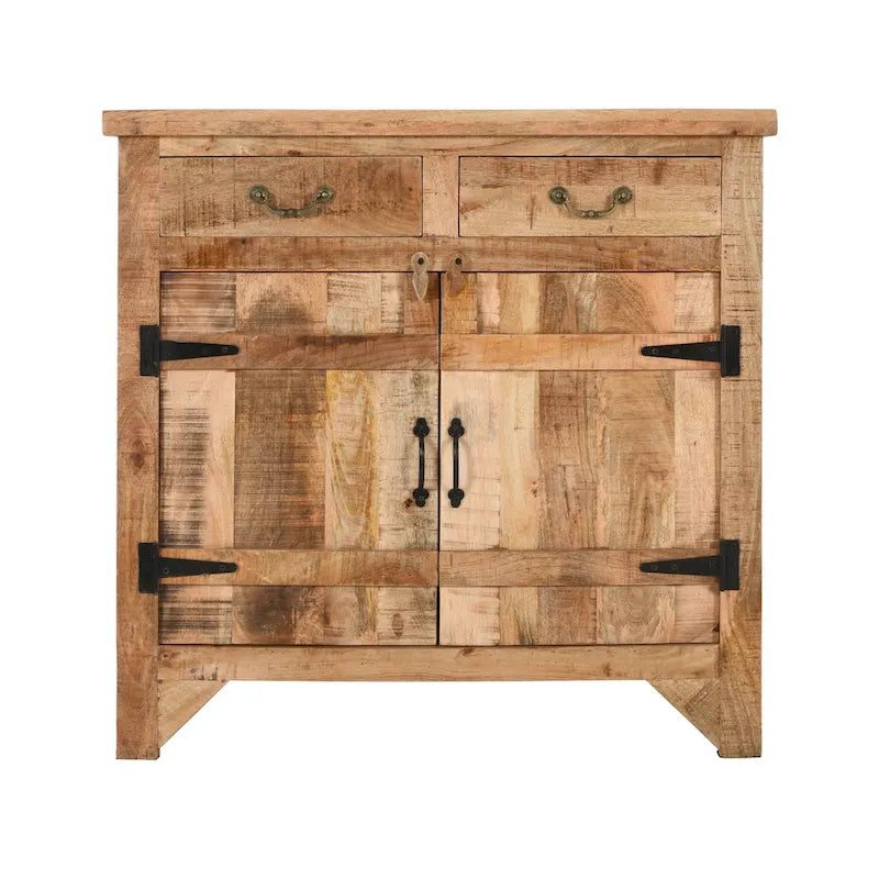 Console de style ferme artisanale de 99 cm (39 pouces) en bois de manguier, avec 2 tiroirs et 2 portes de rangement, couleur marron rustique-3