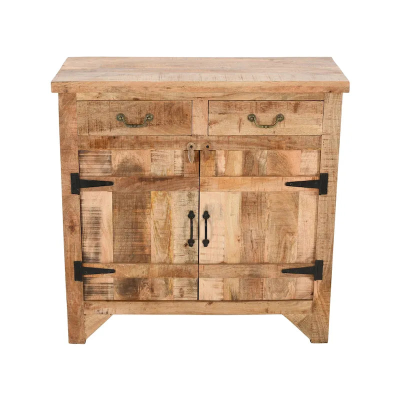 Console de style ferme artisanale de 99 cm (39 pouces) en bois de manguier, avec 2 tiroirs et 2 portes de rangement, couleur marron rustique-4