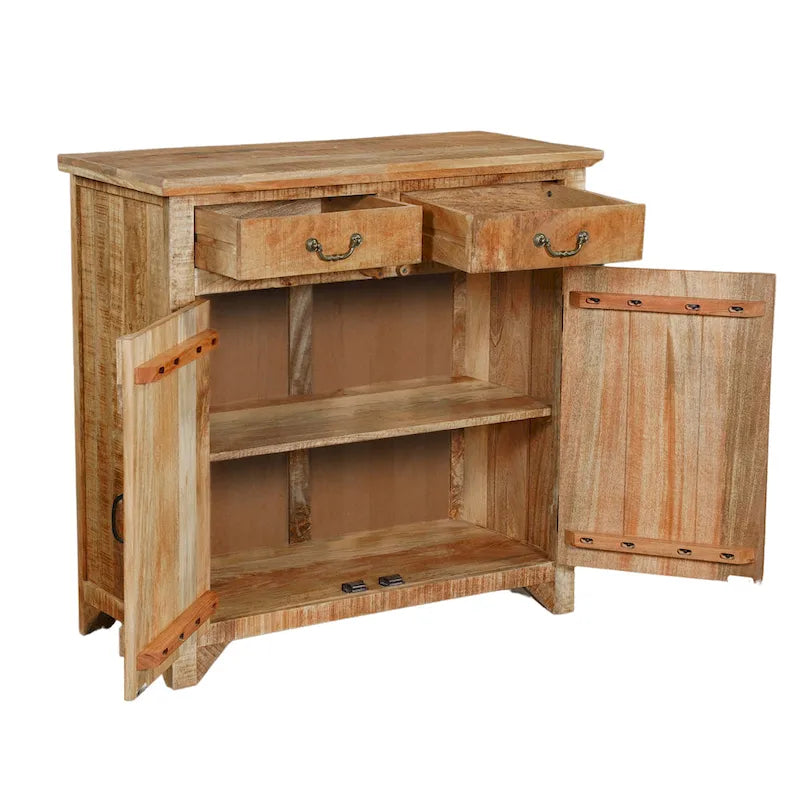 Console de style ferme artisanale de 99 cm (39 pouces) en bois de manguier, avec 2 tiroirs et 2 portes de rangement, couleur marron rustique-6
