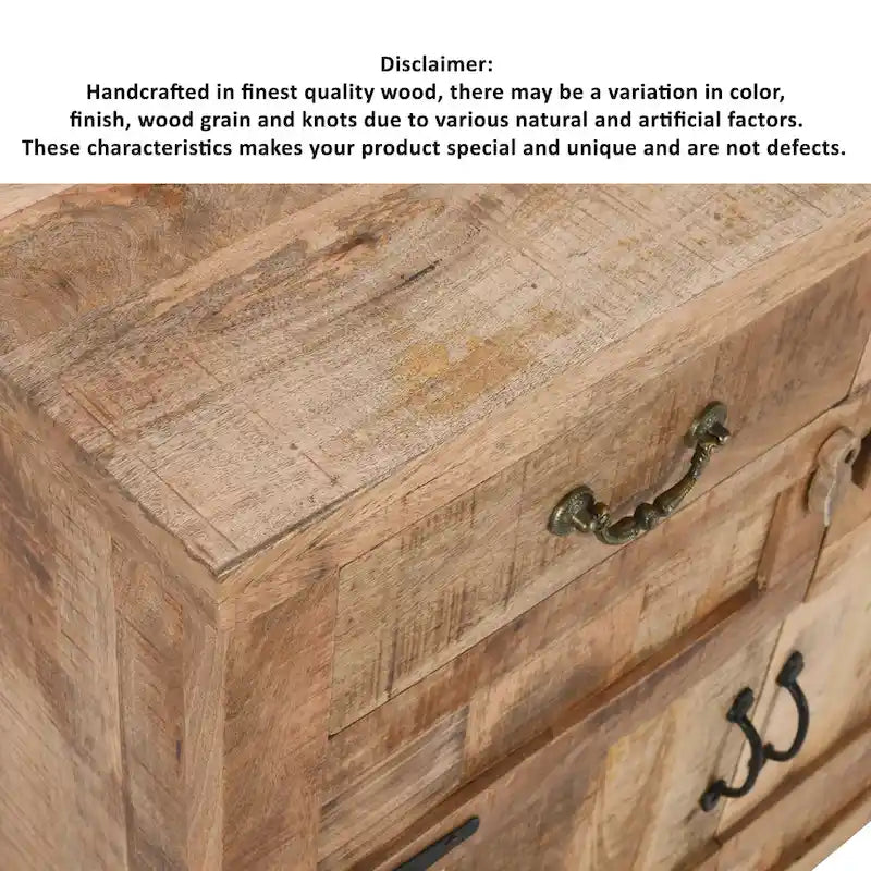 Console de style ferme artisanale de 99 cm (39 pouces) en bois de manguier, avec 2 tiroirs et 2 portes de rangement, couleur marron rustique-9