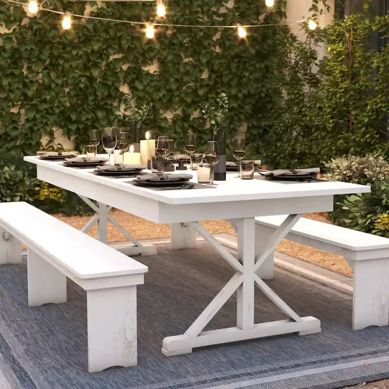 Table de salle à manger de ferme en pin massif avec pieds en X - 2,74 m x 101,6 cm-4