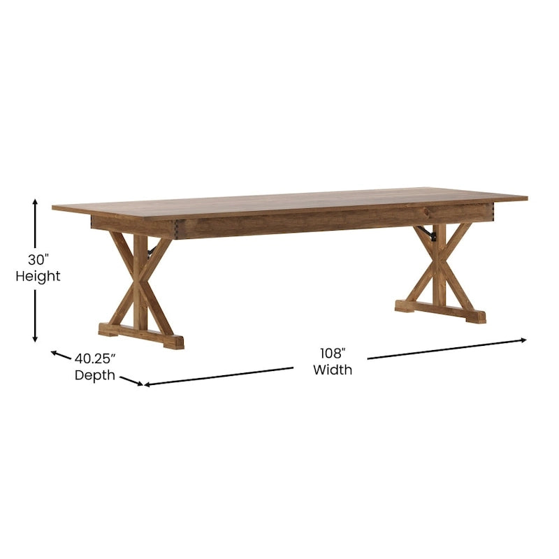 Table de salle à manger de ferme en pin massif avec pieds en X - 2,74 m x 101,6 cm-20