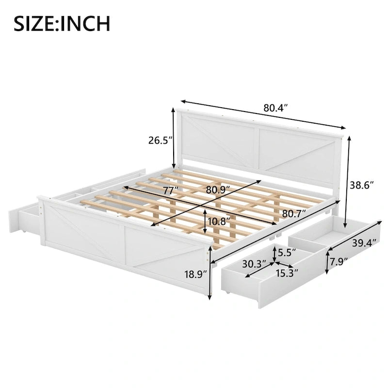 Lit plateforme en bois Merax avec quatre tiroirs de rangement et pieds de soutien-6