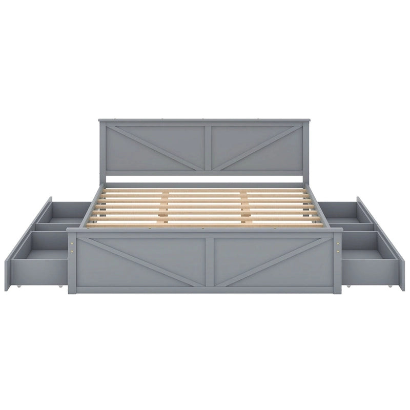 Lit plateforme en bois Merax avec quatre tiroirs de rangement et pieds de soutien-9