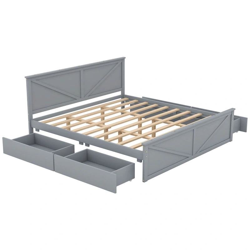 Lit plateforme en bois Merax avec quatre tiroirs de rangement et pieds de soutien-10
