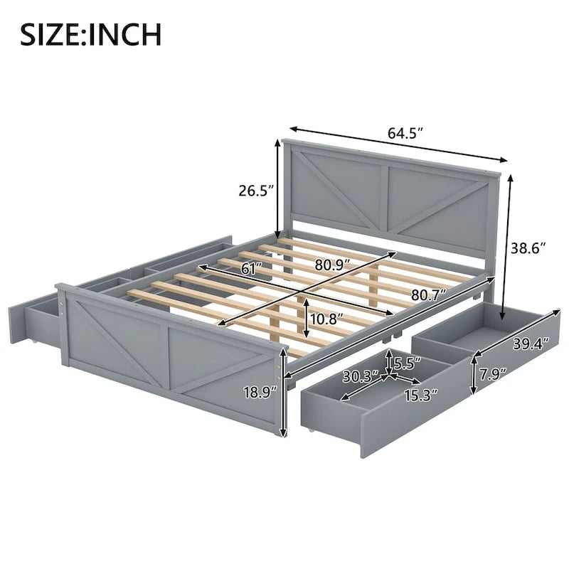 Lit plateforme en bois Merax avec quatre tiroirs de rangement et pieds de soutien-16