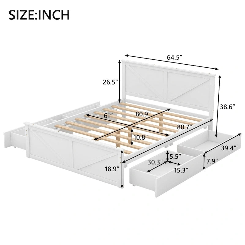 Lit plateforme en bois Merax avec quatre tiroirs de rangement et pieds de soutien-22