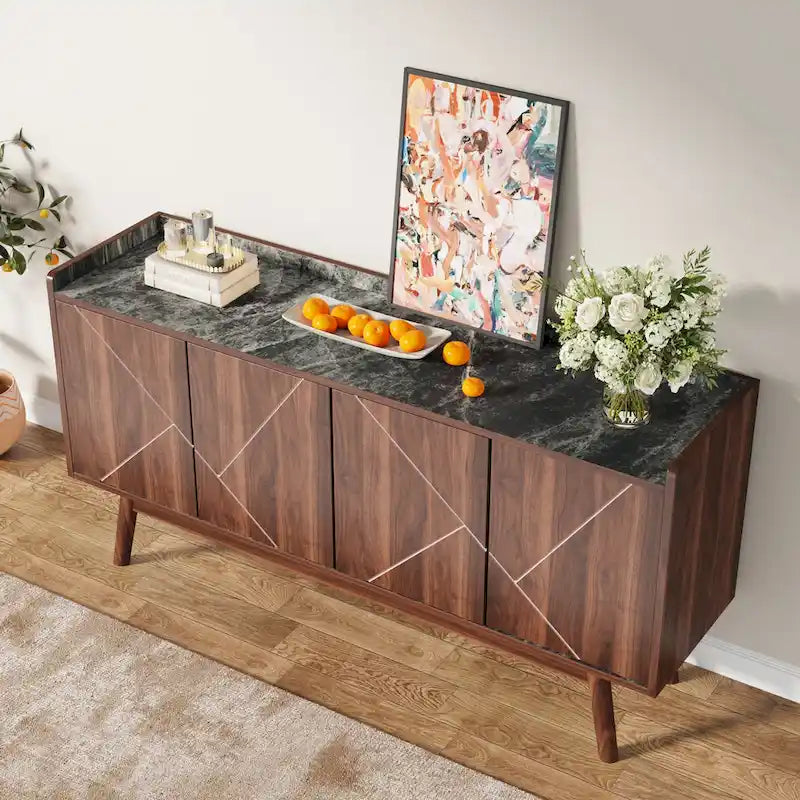 Buffet en bois à 4 portes avec rangement pour cuisine ou salle à manger - Non disponible-2