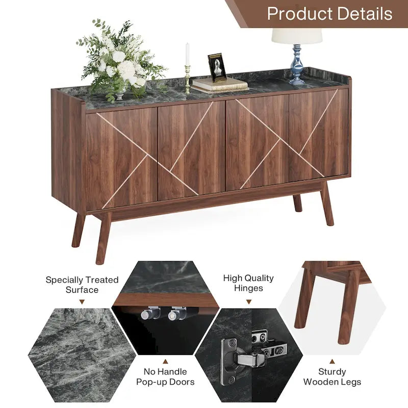 Buffet en bois à 4 portes avec rangement pour cuisine ou salle à manger - Non disponible-4