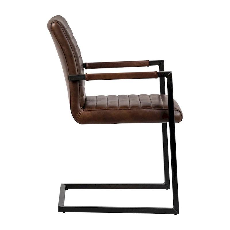 Fauteuil de salle à manger moderne Greyson en cuir pleine fleur véritable et acier-5