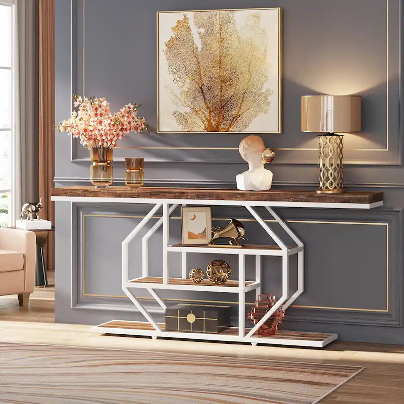 Console extra longue de 180 cm (70,9 pouces), table d'appoint moderne à placer derrière un canapé, table d'entrée imitation marbre pour salon ou couloir-18