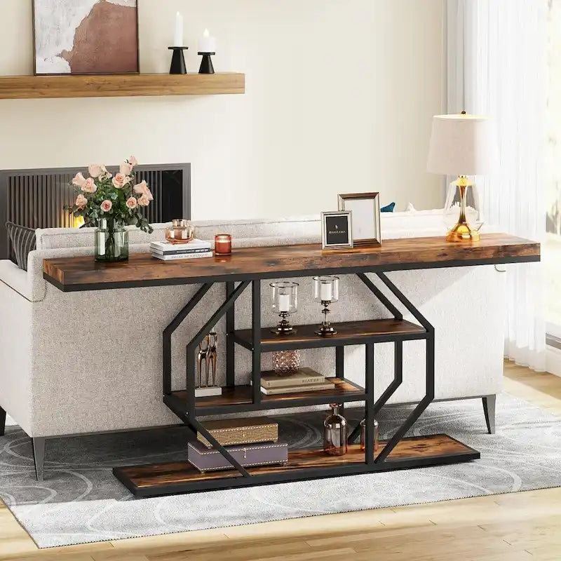 Console extra longue de 180 cm (70,9 pouces), table d'appoint moderne à placer derrière un canapé, table d'entrée imitation marbre pour salon ou couloir-19