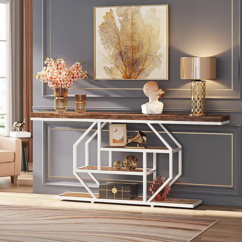 70.9 inch Extra Long Console Table, Modern Behind Couch Sofa Table, Faux Marble Entryway Table for Living Room, Hallway