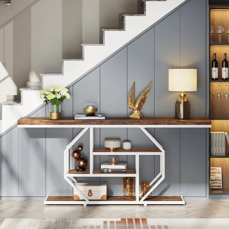 Console extra longue de 180 cm (70,9 pouces), table d'appoint moderne à placer derrière un canapé, table d'entrée imitation marbre pour salon ou couloir