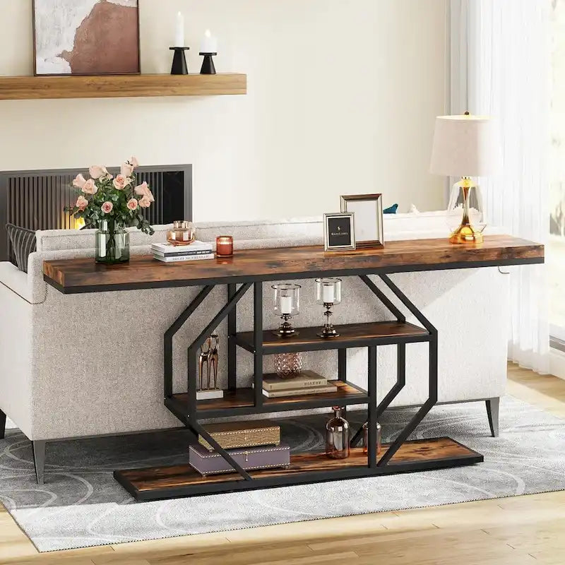 Console extra longue de 180 cm (70,9 pouces), table d'appoint moderne à placer derrière un canapé, table d'entrée imitation marbre pour salon ou couloir-10