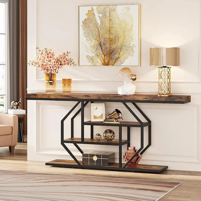 Console extra longue de 180 cm (70,9 pouces), table d'appoint moderne à placer derrière un canapé, table d'entrée imitation marbre pour salon ou couloir-11