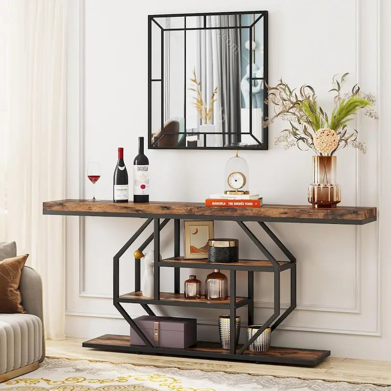 Console extra longue de 180 cm (70,9 pouces), table d'appoint moderne à placer derrière un canapé, table d'entrée imitation marbre pour salon ou couloir-13