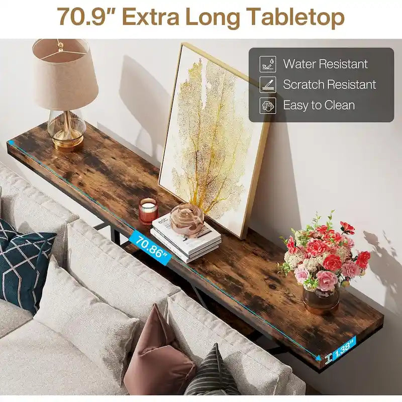 Console extra longue de 180 cm (70,9 pouces), table d'appoint moderne à placer derrière un canapé, table d'entrée imitation marbre pour salon ou couloir-14