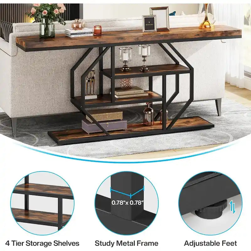 Console extra longue de 180 cm (70,9 pouces), table d'appoint moderne à placer derrière un canapé, table d'entrée imitation marbre pour salon ou couloir-15