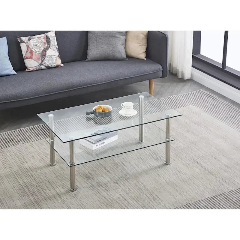 Table basse en verre trempé transparent pour salon-6