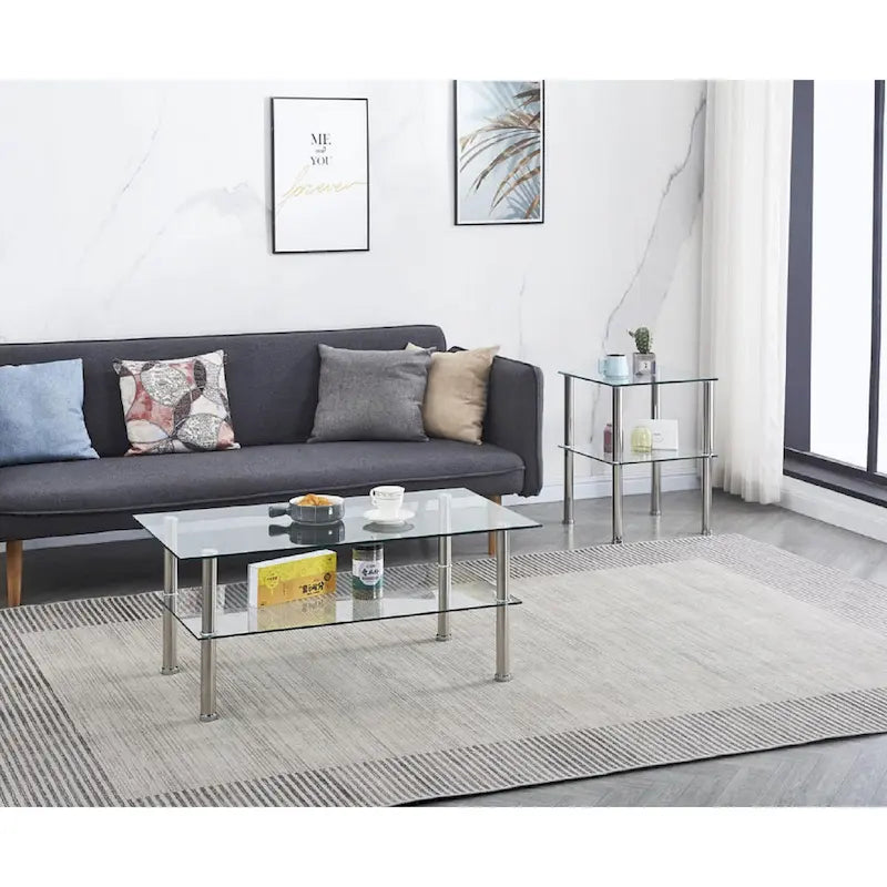 Table basse en verre trempé transparent pour salon-2