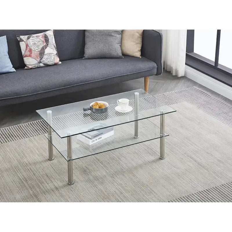 Table basse en verre trempé transparent pour salon-4