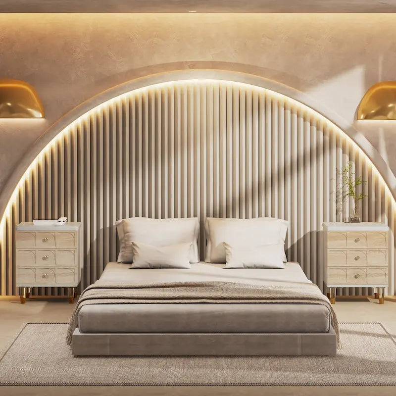 Table de chevet blanche et dorée avec 3 tiroirs-3