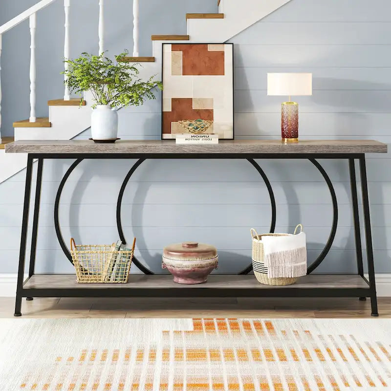 Console de canapé extra longue et étroite de 70,9 pouces avec cadre en métal pour entrée ou salon-5