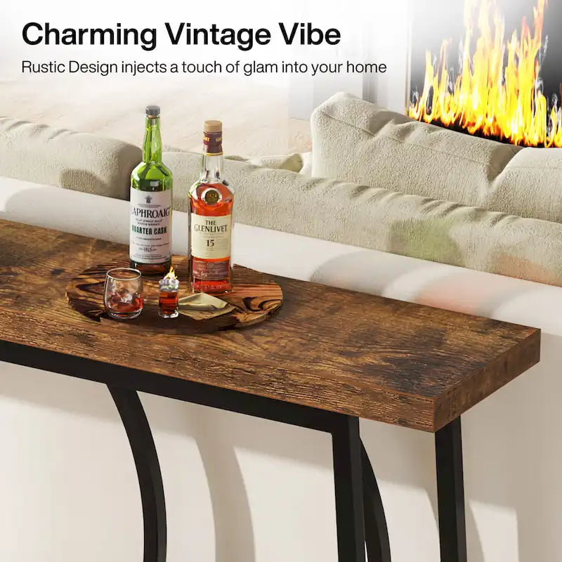 Console de canapé extra longue et étroite de 70,9 pouces avec cadre en métal pour entrée ou salon-12