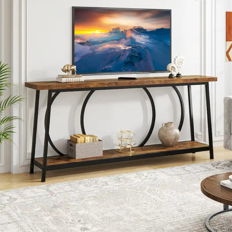 Console de canapé extra longue et étroite de 70,9 pouces avec cadre en métal pour entrée ou salon-16
