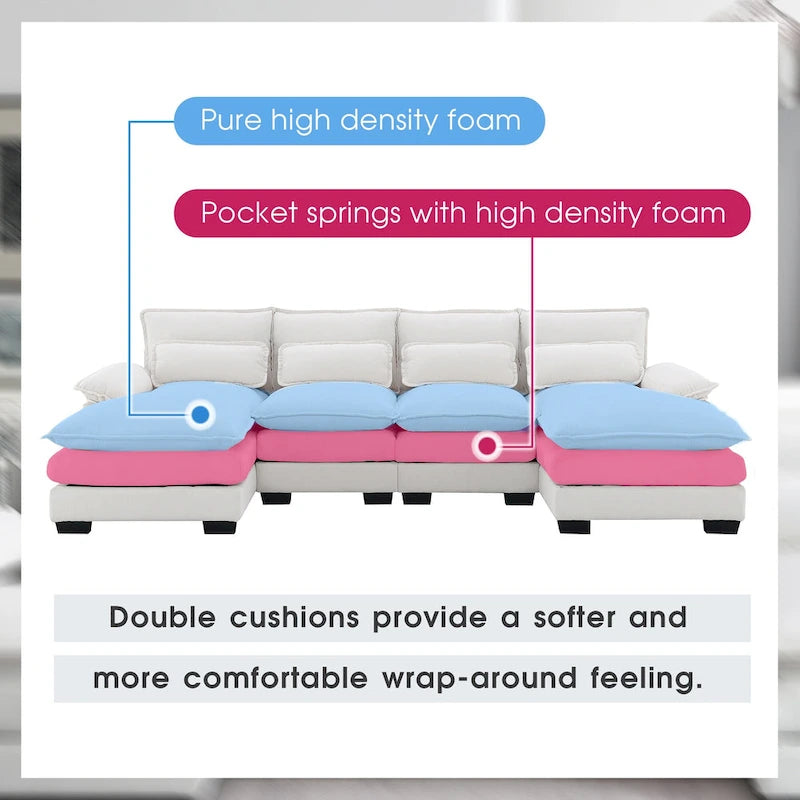 [VIDÉO fournie][Nouveau] Canapé d'angle moderne en forme de U (109,8 x 55,9 cm) avec coussins lombaires, canapé symétrique 6 places rembourré