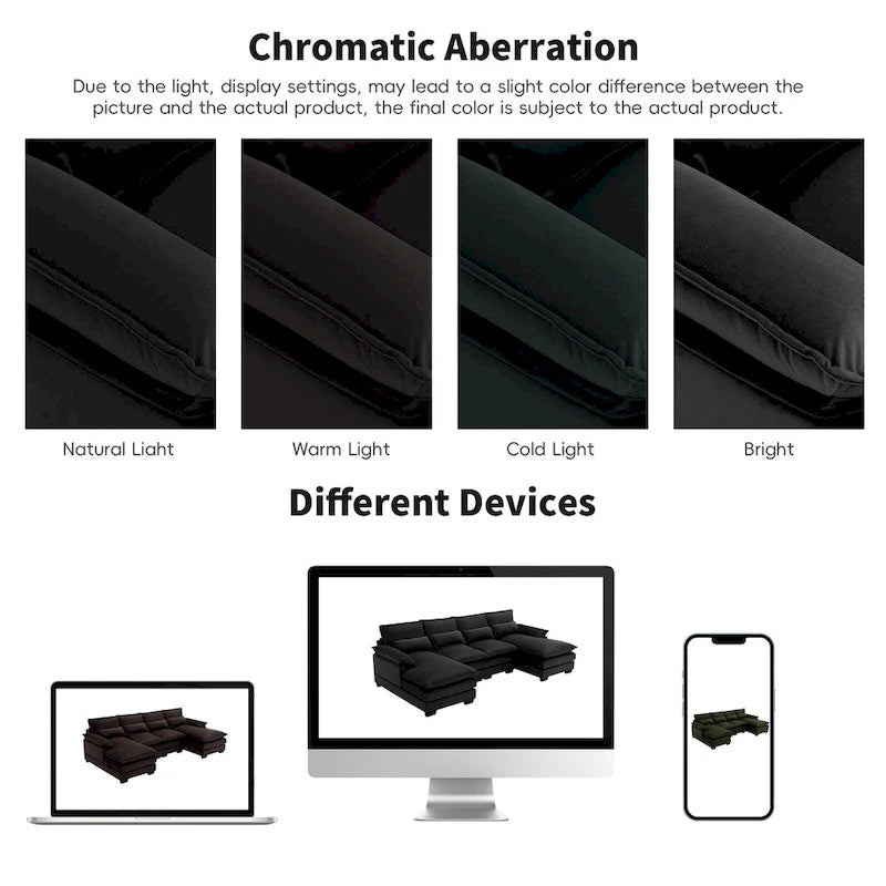 [VIDÉO fournie][Nouveau] Canapé d'angle moderne en forme de U (109,8 x 55,9 cm) avec coussins lombaires, canapé symétrique 6 places rembourré-12