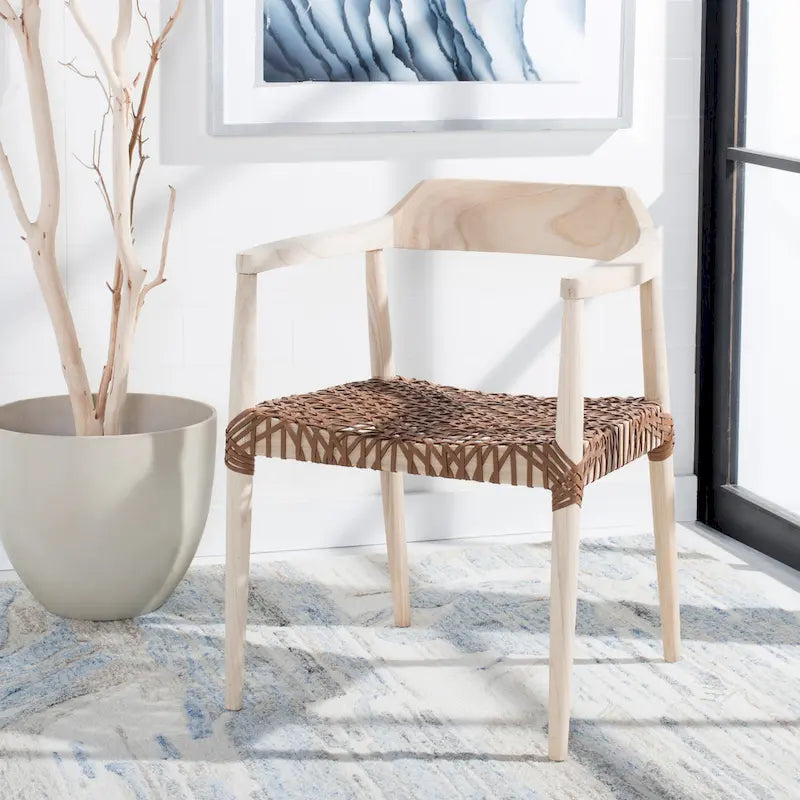 Fauteuil d'appoint Munro Wanda en cuir tressé et bois massif (entièrement assemblé) - 56 cm (L) x 52 cm (l) x 72 cm (H) - 56 cm (L) x 53 cm (P) x 74 cm (H)-5