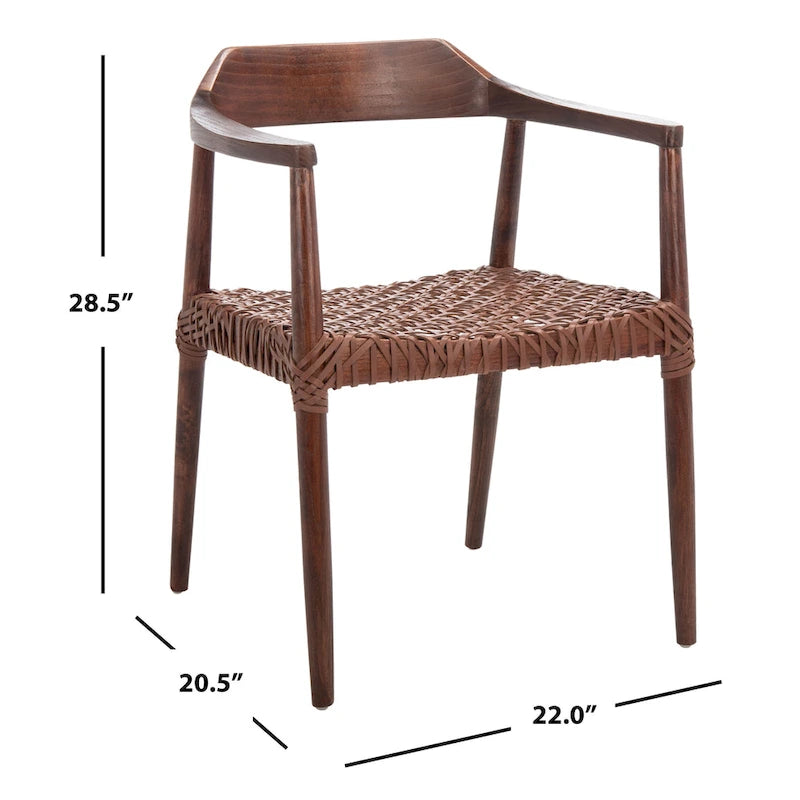 Fauteuil d'appoint Munro Wanda en cuir tressé et bois massif (entièrement assemblé) - 56 cm (L) x 52 cm (l) x 72 cm (H) - 56 cm (L) x 53 cm (P) x 74 cm (H)-10