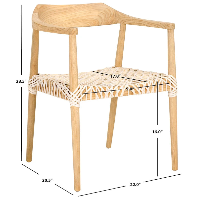 Fauteuil d'appoint Munro Wanda en cuir tressé et bois massif (entièrement assemblé) - 56 cm (L) x 52 cm (l) x 72 cm (H) - 56 cm (L) x 53 cm (P) x 74 cm (H)-19