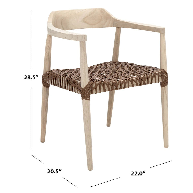Fauteuil d'appoint Munro Wanda en cuir tressé et bois massif (entièrement assemblé) - 56 cm (L) x 52 cm (l) x 72 cm (H) - 56 cm (L) x 53 cm (P) x 74 cm (H)-31