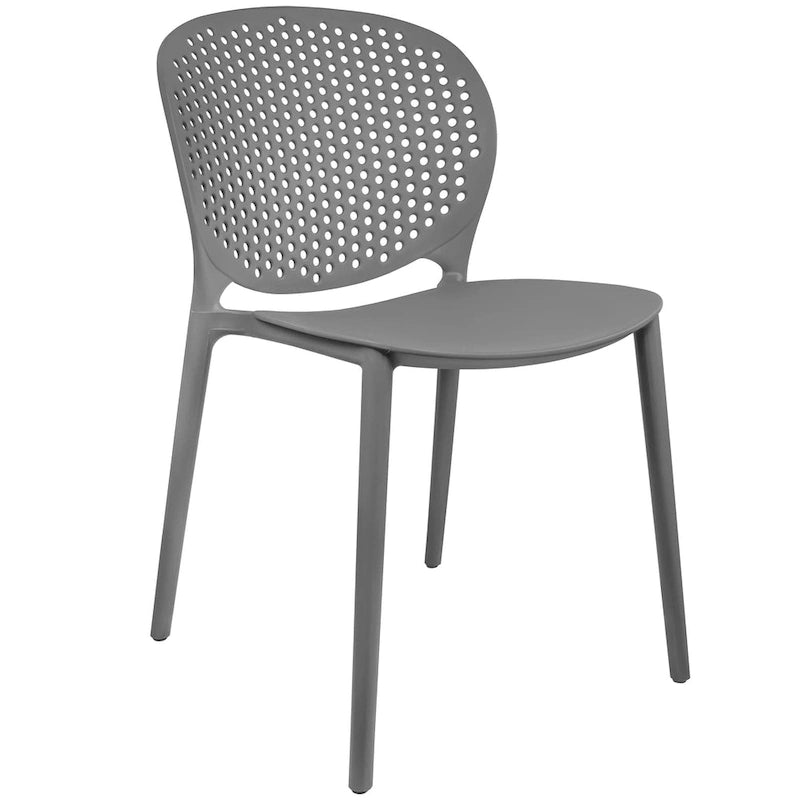 Chaise de jardin moderne en plastique empilable, sans accoudoirs, avec dossier à pois, idéale pour l'intérieur ou l'extérieur. Protection UV. Convient pour le jardin, la terrasse ou les repas en intérieur ou en extérieur.-6