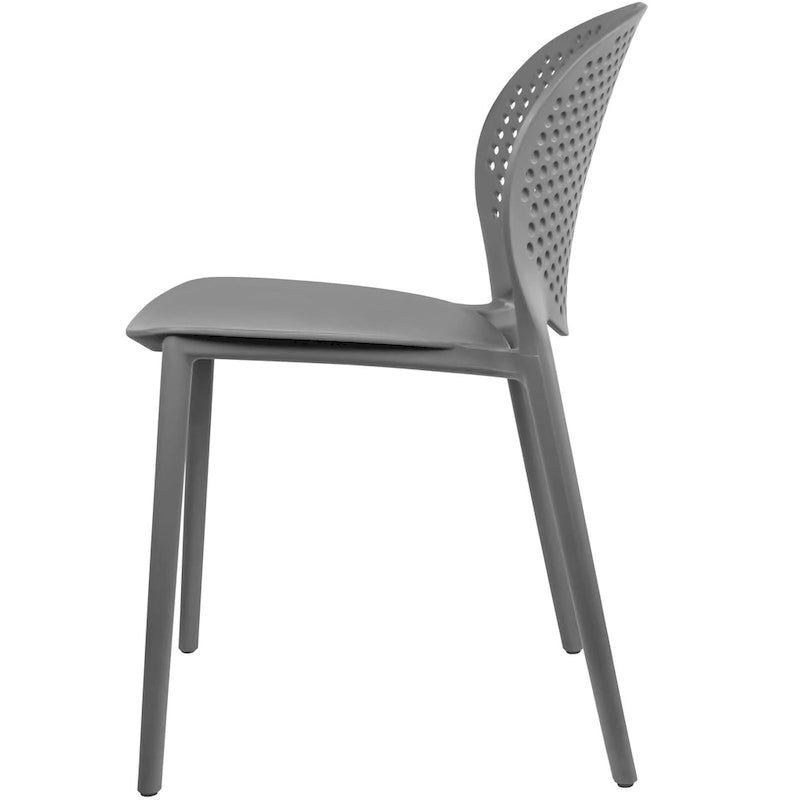 Chaise de jardin moderne en plastique empilable, sans accoudoirs, avec dossier à pois, idéale pour l'intérieur ou l'extérieur. Protection UV. Convient pour le jardin, la terrasse ou les repas en intérieur ou en extérieur.-11