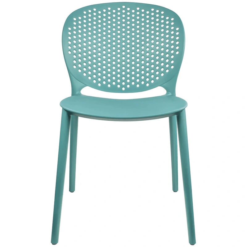 Chaise de jardin moderne en plastique empilable, sans accoudoirs, avec dossier à pois, idéale pour l'intérieur ou l'extérieur. Protection UV. Convient pour le jardin, la terrasse ou les repas en intérieur ou en extérieur.-16