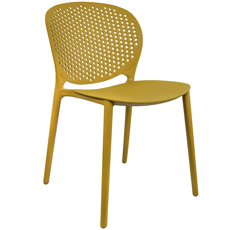 Chaise de jardin moderne en plastique empilable, sans accoudoirs, avec dossier à pois, idéale pour l'intérieur ou l'extérieur. Protection UV. Convient pour le jardin, la terrasse ou les repas en intérieur ou en extérieur.-25